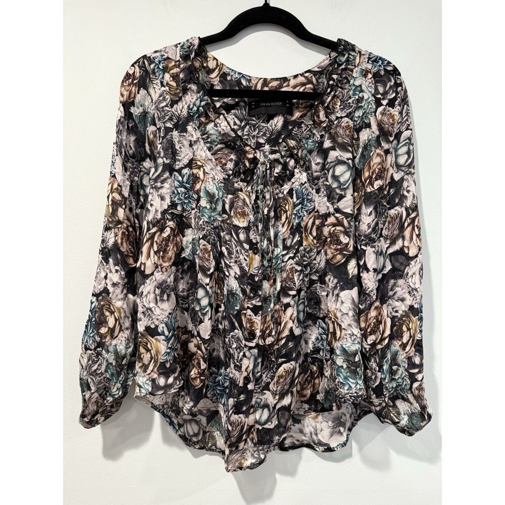 Calvin Rucker Top Womens XS 100% Silk Floral Boho Indie Dark Romantic Whimsigoth